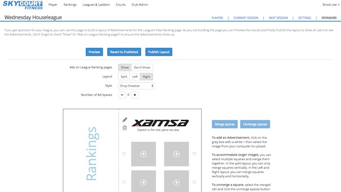 A screen shot of the schedule of a group of courts from SkyCourt